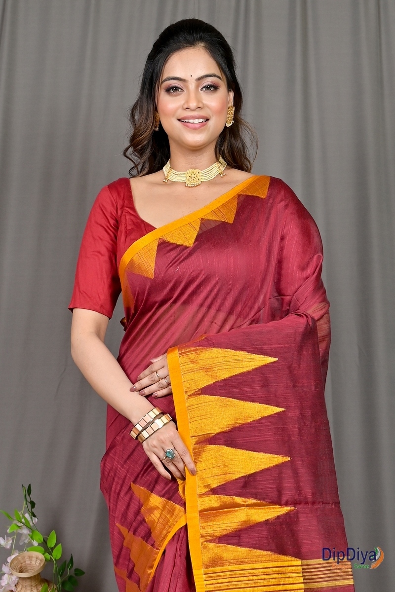 Maroon Cotton Blended Pariva Hand Loom Saree (363)